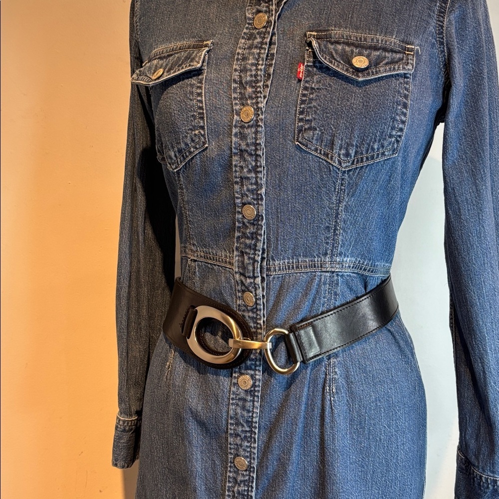 Brave 1992 black leather and elastic belt with brushed silver buckle size 36 - Picture 11 of 15